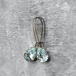 Light icy aquamarine, Aquamarine earrings, Swarovski Earrings, Tear Drop Earrings, Crystal Tear Drop, Swarovski Pear, March Birthstone, Gift