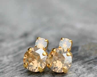 Champagne Diamond, Champagne Earrings, White Opal, Opal Studs, Golden Shadow, Made with Swarovski Crystals, Bridal Earrings, Bridal