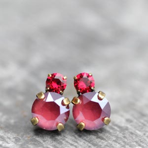 Burgundy Stud Earrings, Swarovski Crystal Studs, Ruby Red Rhinestone, Doublet, 8mm, Gift For Her, Burgundy wedding earrings, Christmas gift
