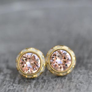 Soft Pink White Opal Stud Earrings Rhinestone Earrings Sugar Sparklers Small Swarovski Crystal Opal Rhinestone Stud Earrings Mashugana Gift