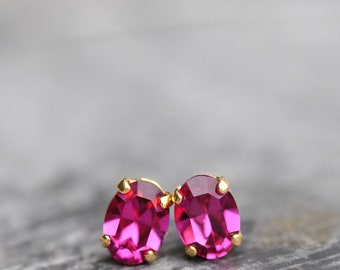 Hot Pink Studs, Tiny Earrings, Petite Studs, Swarovski Studs, Small Earrings, Fuchsia Pink Earrings, Gift For Her, Small Pink Earrings, Gift