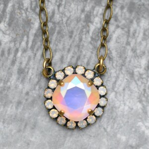 Pink Aurora Borealis Pendant, White Opal, Crystal Halo necklace, Vintage Pendant, Swarovski pendant, Crystal Aurora Borealis, Pink rainbow