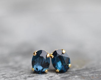 Navy, Navy Blue Studs, Tiny Earrings, Petite Studs, Swarovski Studs, Small Earrings, Sapphire Earrings, Gift For Her, September Birthstone