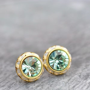 Mint crystal Stud Earrings, Mint earrings, Swarovski studs, Green crystal studs, mint bridesmaid earrings, mint wedding earrings, green gift