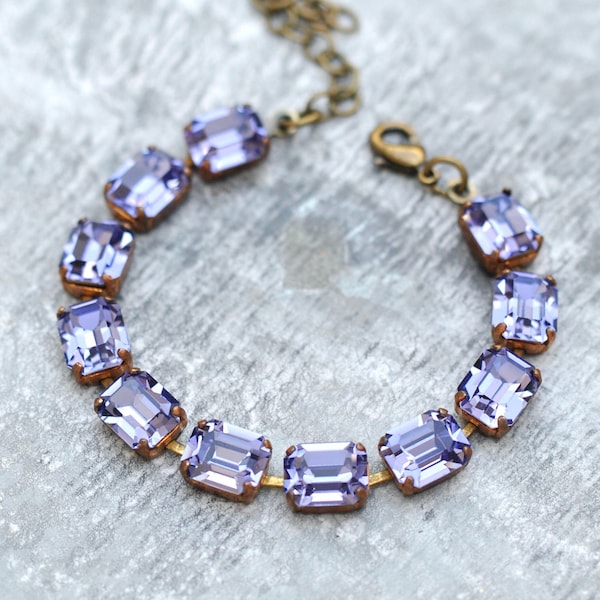 Tanzanite Bracelet, Crystal Bracelet, Purple Crystal Bracelet, Made with Swarovski, Emerald Cut Bracelet, Vintage Bracelet, Gift For Her