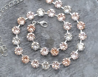 Soft Pink Silver, Bridal Necklace, Rhinestone Necklace, 8mm, Swarovski Crystal necklace, Pink DiamondChoker, Anna Wintour, Bridal Choker