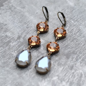 Champagne Topaz, Soft Grey Drop Earrings, Swarovski Earrings, Topaz Earrings, Bridal Earrings, warm Neutrals, Charm Earrings, Fiesta Dangles