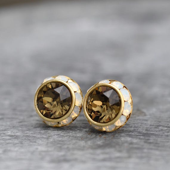 Boucles D'oreilles Clou En Or Avec Cristaux Type Diamant - Modèle Vintage 256 - Occasion Très Bon état
