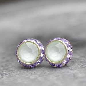 Pastel Green Crystal Stud Earrings, Swarovski studs, cute summer earrings, Crystal Studs, Clip ons, Sugar Sparkler, mint bridesmaid gift