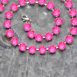 Pink Rhinestone Choker Hot Neon Pink Rhinestone Choker Necklace Swarovski Crystal Ultra Pink ...