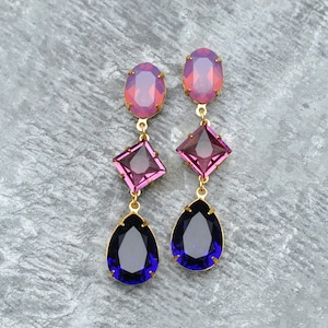 Amethyst Earrings, Purple Ombre, Swarovski Crystal Rhinestone Earrings, Fiesta Dangles, Purple Velvet, Purple Opal, Studs or Clip ons, gift