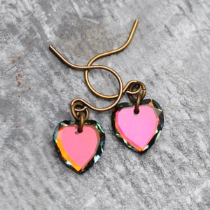 Rainbow Heart Earrings, Minimalist Earrings, Tiny Heart Earrings, Gift For Mom, Friend, Wife,, Heart Earrings, Made with Swarovski Crystal
