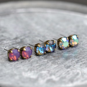 Purple Opal Studs, Rainbow Crystal Studs, Swarovski Studs,8mm, Set of Three, You Choose Colours, Carnival Glass, Gift For Her, Bridesmaids