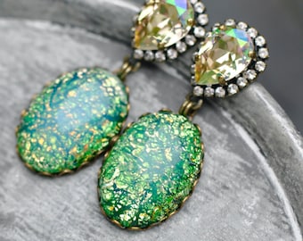 Brincos Lemon Rainbow, Verde Neon, Opala, com Cristais Swarovski, Brincos de Cristal, Brincos Pendentes Fiesta, Brincos de Strass, Brincos de Vidro Vintage