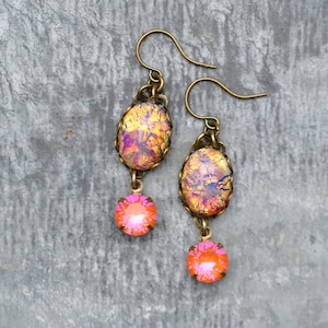 Opal, fire Opal earrings,  Orange earrings, Orange Rainbow, Made with Swarovski, Petite Charm earrings, Neon Orange, October Birthstone,Gift
