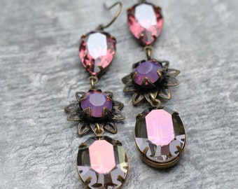 Purple Dangle earrings, Made with Swarovski, Crystal Earrings, Fiesta Earrings, Starlight, Vintage Earrings, Flower Earrings, Cyclamen Opal