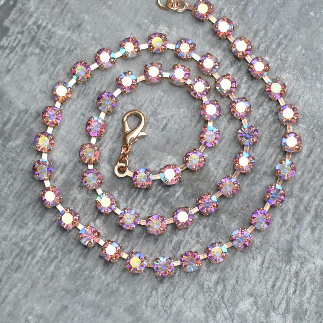 Pink Rhinestone Choker Crystal Choker, Rainbow Rhinestone Necklace, 6mm, Made With Swarovski ...