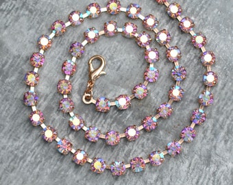 Crystal Choker, Rainbow Rhinestone Necklace, 6mm, made with Swarovski, Pink Purple, Aurora Borealis Necklace, Bridal Choker, Mashugana Shop