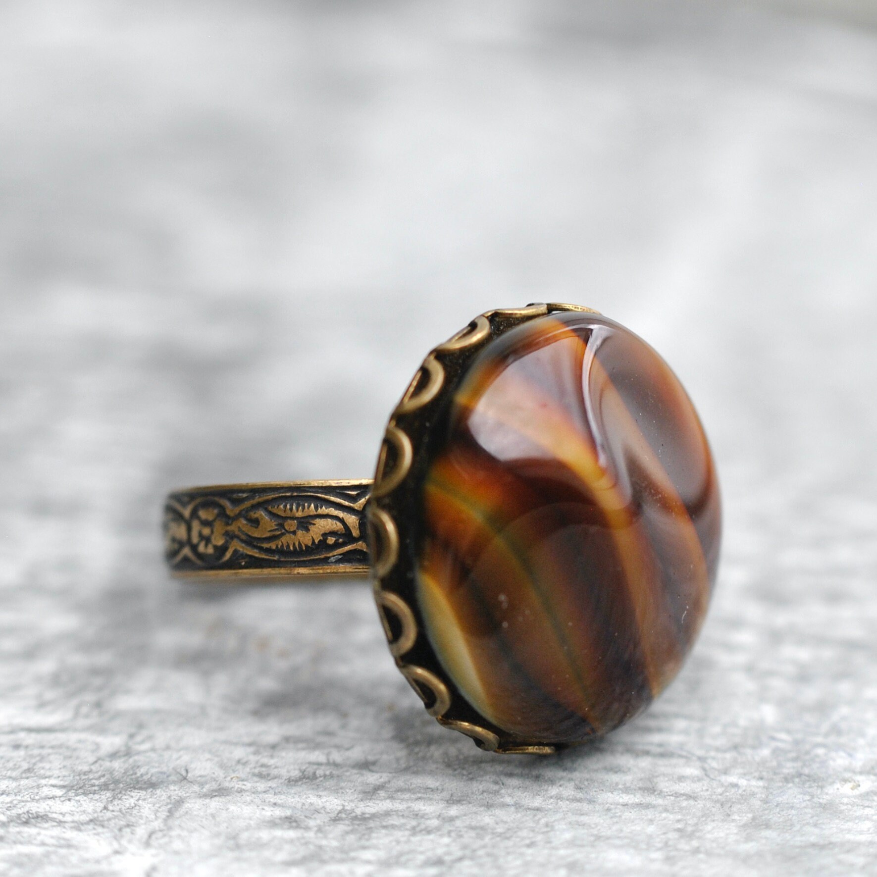 Bague Jonc En Verre Marron/ambre - Taille 54 - Neuf Avec étiquettes - Marque COCCB