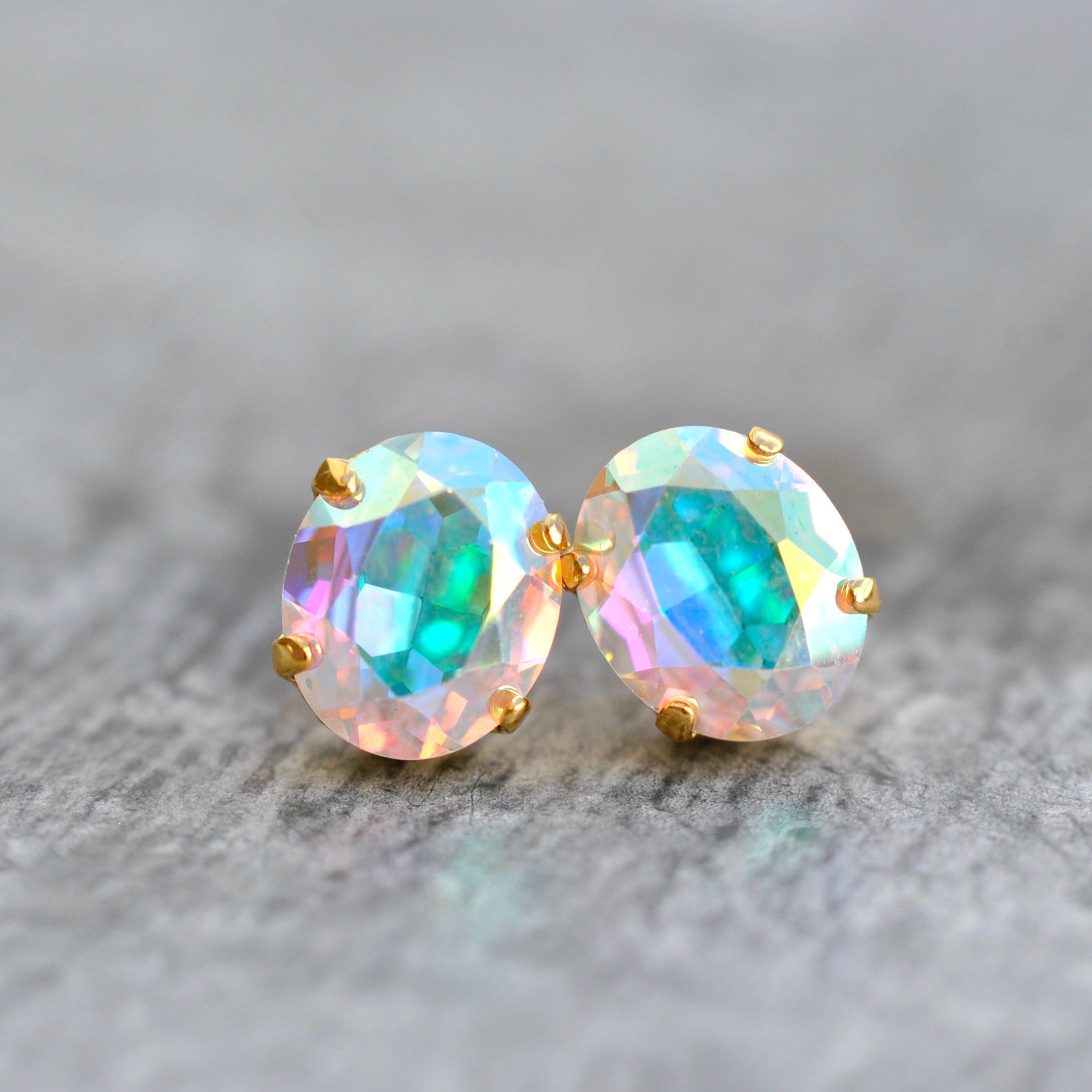 Rainbow, Swarovski Crystal Stud Earrings, Vintage Aurora