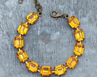 Yellow Topaz Bracelet, Vintage Swarovski Bracelet, Sunflower Yellow, Topaz Bracelet, Topaz birthstone, November Birthday, November Gift