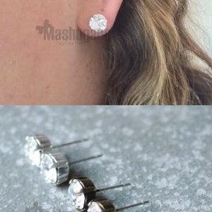 Neon Stud Earrings, Lime Green Hot Pink Orange Coral, Bridesmaid Jewelry Swarovski Crystal 8mm Stud Earrings Set of Three You Choose Colors image 7