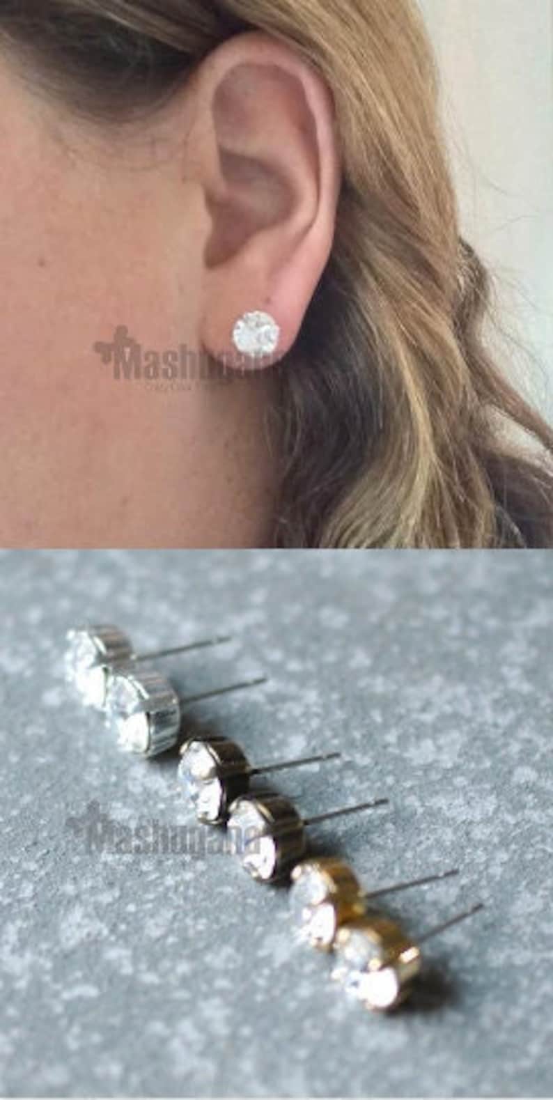 Neon Stud Earrings, Lime Green Hot Pink Orange Coral, Bridesmaid Jewelry Swarovski Crystal 8mm Stud Earrings Set of Three You Choose Colors image 7