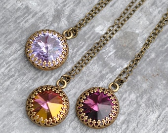 Lavender Amethyst Necklace, Crown Victorian, Purple necklace, Victorian Necklace, Crystal Pendant, Swarovski pendant, Gift For Her,Mashugana
