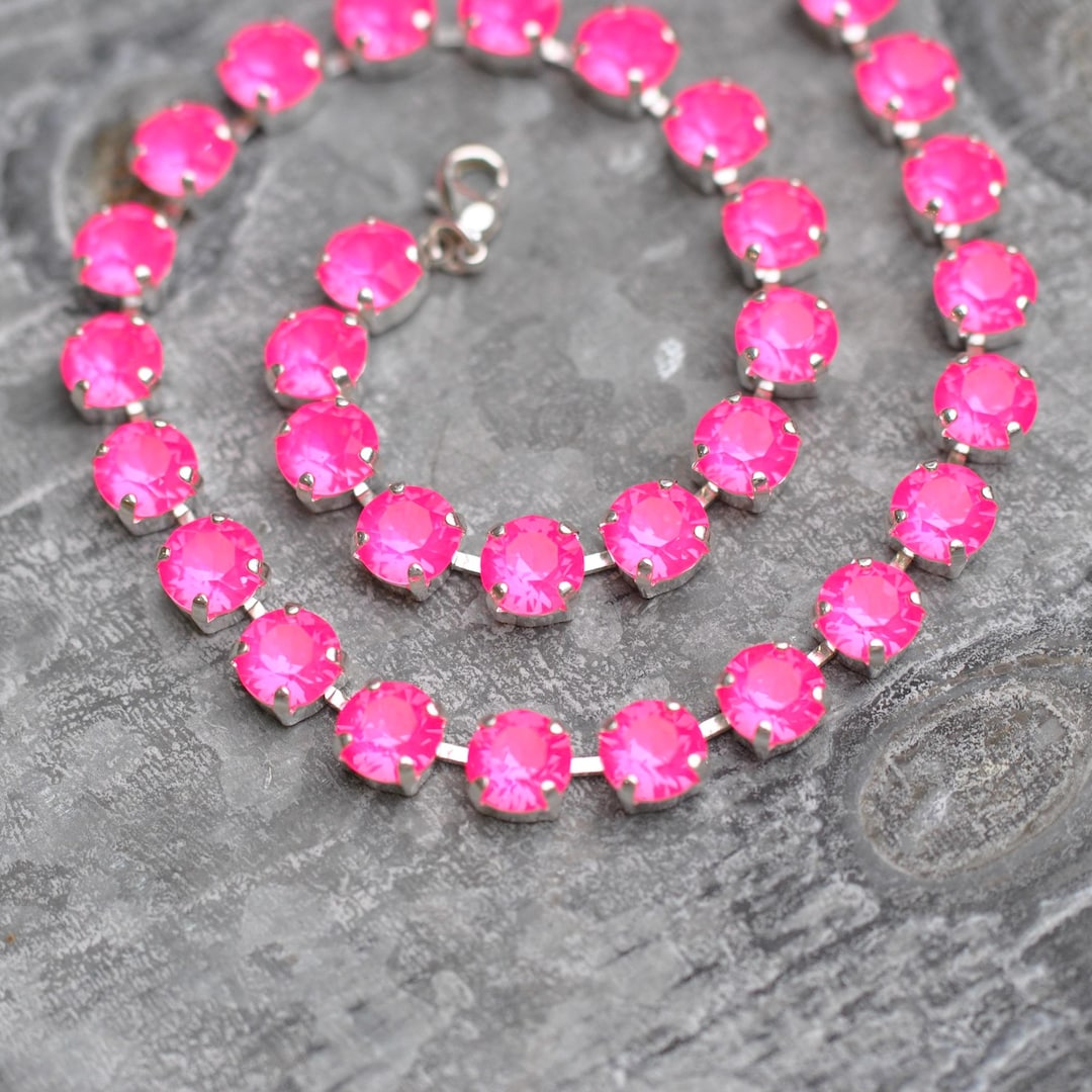 Pink Rhinestone Choker Hot Neon Pink Rhinestone Choker Necklace Swarovski Crystal Ultra Pink ...