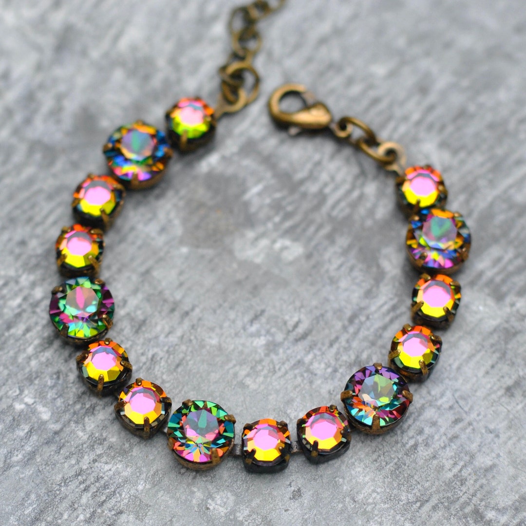 Dark Rainbow, Jewel Tone Rainbow Bracelet, Made With Swarovski, Rainbow
