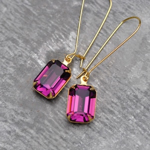 Amethyst Earrings, Purple Earrings, Swarovski Crystal Earrings, Purple Rectangle Earrings, Gift For Mom, Gift For Her, February Birthstone