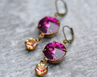 Amethyst Earrings, Vintage Rainbow, Swarovski Earrings, Savannah Sparkers, Crystal Earrings, Art Deco, Mashugana, Gift For Her, February