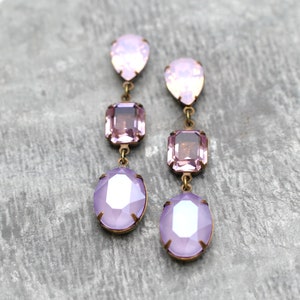 Purple Ombre Earrings, Amethyst Rhinestone, Swarovski Crystal Earrings, Fiesta, Large Rhinestone Earrings, Stud Post or Clip ons, Gift
