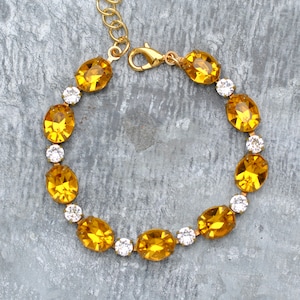 Topaz Bracelet, Swarovski Bracelet, Yellow Crystal Bracelet, Vintage Rhinestone Bracelet, Layering, Topaz and Diamond, Crystal Rhinestone