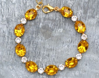 Topaz Bracelet, Swarovski Bracelet, Yellow Crystal Bracelet, Vintage Rhinestone Bracelet, Layering, Topaz and Diamond, Crystal Rhinestone