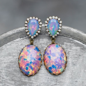 Opal, Opal Rainbow Earrings, made with Swarovski, Rainbow Crystal Earrings, Fiesta Dangles, Rhinestone earrings, Pink Fire Opal Earrings