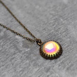 Rainbow Necklace, Aurora Borealis Necklace, Mermaid Jewelry, Glass Bubble, Pastel Rainbow, Vintage Pendant, Bubbles, Mashugana, Gift For Her image 10