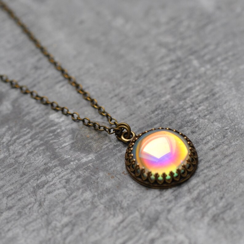 Rainbow Necklace, Aurora Borealis Necklace, Mermaid Jewelry, Glass Bubble, Pastel Rainbow, Vintage Pendant, Bubbles, Mashugana, Gift For Her image 10