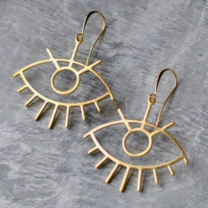 Evil Eye Earrings, Statement Earrings, Bold Jewellery, Gold Evil Eye, Large Dangle Earrings, Statement Jewellery, Gold Fill Ear Wires, Gift