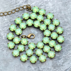 Green Opal, Opal Necklace, Rhinestone Necklace, 8mm, Neon Necklace, made with Swarovski, Vintage Opal Choker, Anna Wintour,Flourescent Green