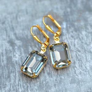 Grauer schwarzer Diamant, graue Kristallohrringe, Swarovski Kristallohrringe, graue Rechteckohrringe, Strass, Geschenk für sie, graue Brautjungfern
