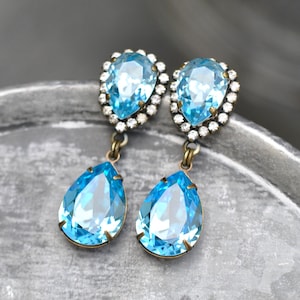 Aquamarine Earrings, Swarovski Crystal Drop Earrings, Vintage Bridal Earrings, Duchess Hourglass, Aquamarine Birthstone, Something Blue Aqua