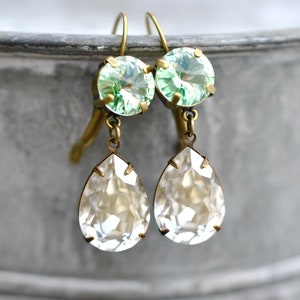 Mint Silver, Crisp Celery Green Earrings, Silver Shade, Swarovski Crystal Earrings, Josephine, Crystal Earrings, Rhinestone Dangles, Green