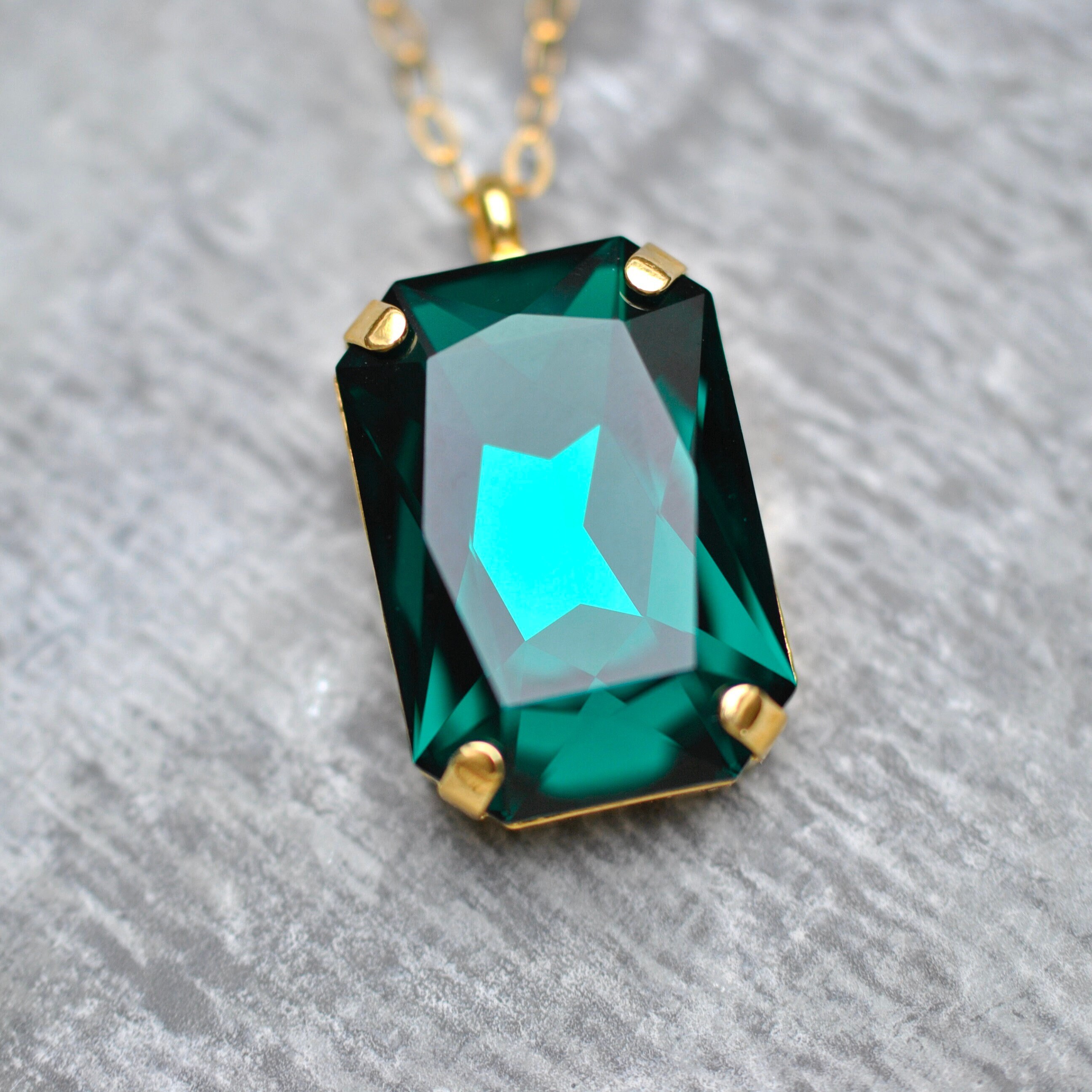 Emerald Necklace, Large Emerald Green Pendant, Emerald