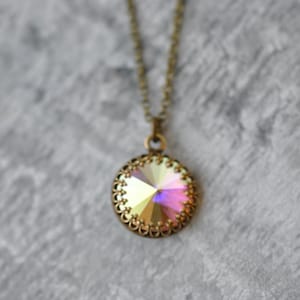 Pink Aurora Borealis Pendant, Crown Victorian, Victorian Necklace, Vintage Pendant, Swarovski pendant, Crystal Aurora Borealis, gift