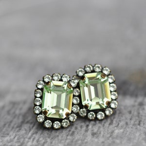 Mint, Green Studs, Mint Green Earrings, Mint Rhinestone Studs, made with Swarovski, Halo Studs, Vintage Earrings, Crystal Studs, Mashugana
