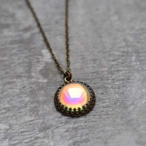 Rainbow Necklace, Aurora Borealis Necklace, Mermaid Jewelry, Glass Bubble, Pastel Rainbow, Vintage Pendant, Bubbles, Mashugana, Gift For Her image 9