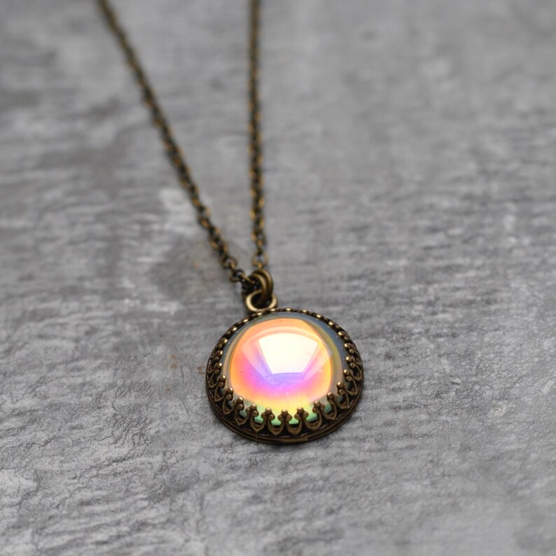 Rainbow Necklace, Aurora Borealis Necklace, Mermaid Jewelry, Glass Bubble, Pastel Rainbow, Vintage Pendant, Bubbles, Mashugana, Gift For Her image 9