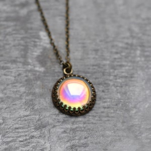 Rainbow Necklace, Aurora Borealis Necklace, Mermaid Jewelry, Glass Bubble, Pastel Rainbow, Vintage Pendant, Bubbles, Mashugana, Gift For Her image 8