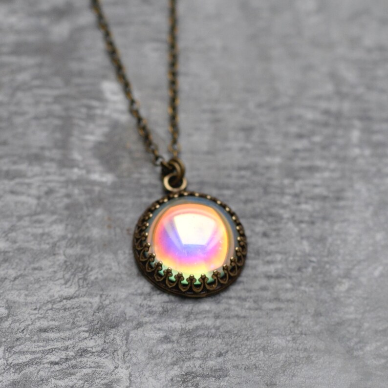 Rainbow Necklace, Aurora Borealis Necklace, Mermaid Jewelry, Glass Bubble, Pastel Rainbow, Vintage Pendant, Bubbles, Mashugana, Gift For Her image 8